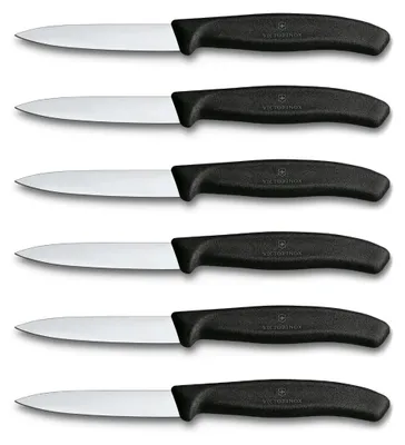Produktbild von Victorinox Swiss Classic Profi Gemüsemesser-Set, 6-teilig, Allzweckmesser, Wellenschliff, Scharfe Klingen, 10 cm, Robuste Kunststoffgriffe, Schwarz