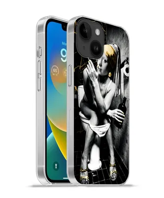 Produktbild von MuchoWow® Handyhülle Schutzhülle Hülle für Apple iPhone 14 - Softcase Marmoroptik - Mädchen mit Perlenohrring - Zigaretten - Toilette - Gold - Kunst - Alte Meister Silikon Softcase Handy Hülle - Mobiltelefonhülle