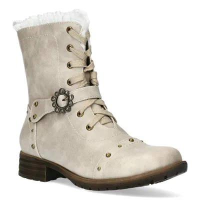 Produktbild von LAURA VITA Schnürstiefelette flach beige NGACMAYO 08 vegan mit Nietenverzierungen und Reissverschluss Innenseite bequeme Weite G Grösse 38 EU