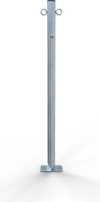 Produktbild von Schake Absperrpfosten aus Stahlrohr verzinkt Ø42x2,5mm mit Kunststoffkappe 900mm Überflur für Dübelbefestigung mit 2 Ösen