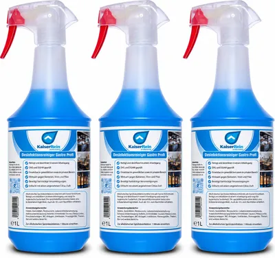 Produktbild von KaiserRein Profi Desinfektionsreiniger Gastro Küche 3x 1L Reinigung und Desinfektion speziell im Lebensmittelbereich zum sprühen Küchenreiniger