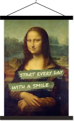 Produktbild von MuchoWow® Textilposter Mona Lisa - Da Vinci - Zitat 60x90 cm mit schwarzem Rahmen - Poster Wohnzimmer