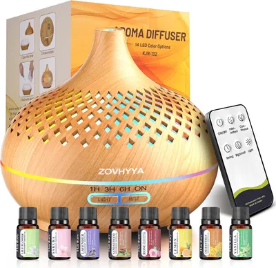 Productafbeelding van Diffuser voor Etherische Oliën 500 ml Aroma Diffuser Luchtbevochtiger 14 Leds met Afstandsbediening 3 Timer en Automatische Uitschakeling voor
