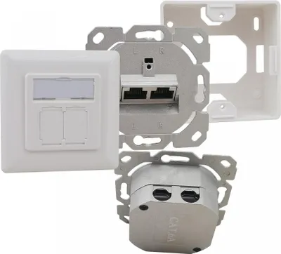 Produktbild von Helos Steckdosenauslass - RJ 45 - 2 Netzwerksteckdosen