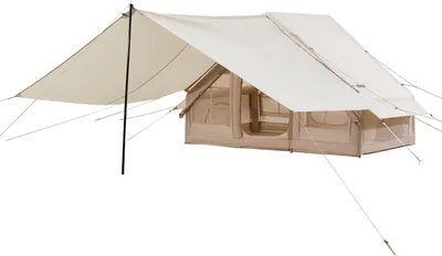 Produktbild von Aufblasbare Zelte für Camping 3x2x2 m, 3–5 Personen, 300D Oxford 4-Jahreszeiten-Glamping-Zelt mit Baldachin, Handpumpe, Ofenanschluss, 2 Türen & 2 Netzfenstern (Aufbewahrungstasche inkl.)