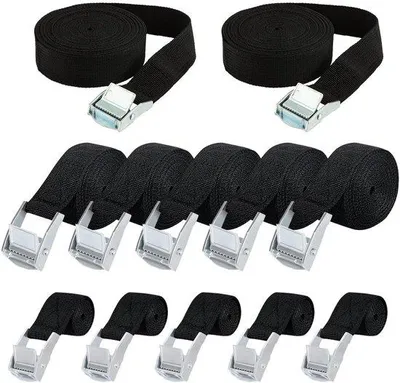 Produktbild von 12-teilig schwarzes Reiseband-Set mit Klem-Spanbanden für Transport, Transportgut, Gepäck, Camping