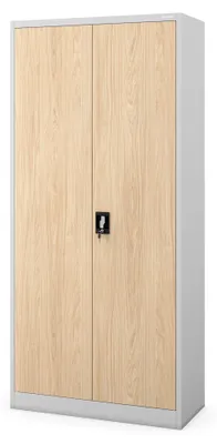 Image de Armoire à dossiers, armoire de bureau, armoire métallique, armoire en acier, armoire à outils, tôle d'acier, revêtement par poudrage, armoire à portes battantes, verrouillable, 195 cm x 90 cm x 40 cm, gris / chêne Sonoma