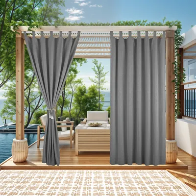 Produktbild von 1 Stück Wasserdichte Indoor Outdoor Vorhänge Schlaufengardine Verdunkelungsvorhänge für Terrasse Balkon Pergola Gartenlaube Veranda,132x213cm,Grau