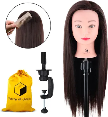 Produktbild von Produktbezeichnung: Übungskopf für Friseure – Kopfmodell für Mädchen – Frisierkopf – Kastanienbraunes Haar – mit Tischklemme – 70 cm