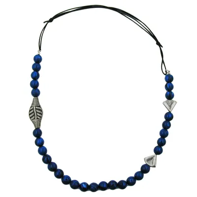 Produktbild von Kette Kunststoff Perlenkette blau altsilber Kordel blau 80cm blau 80 cm