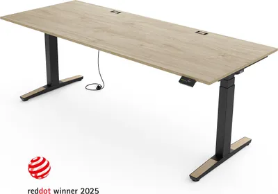 Produktbild von Yaasa Desk Expert Höhenverstellbarer Schreibtisch Elektrisch 200 x 80 cm, Eiche hell/Schwarz – Erstklassige Stabilität, Automatikfahrt&Kabeldurchlass