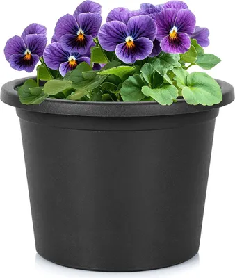 Image de Pot de jardin d'extérieur en plastique rond noir 23 x 16,5 cm