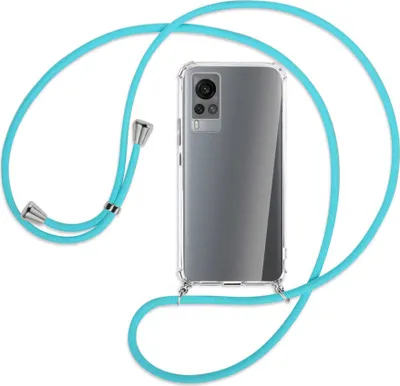 Produktbild von Handykette Backcover-Schutzhülle mit Band (Metall silberfarben) für vivo X60 - türkis