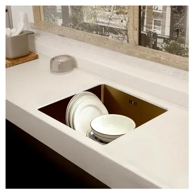 Produktbild von Rechteckige Küchenspüle mit 1 Becken aus Edelstahl 304, Multifunktionale Spüle für Küche, Restaurant, Café (Gold, 45 x 45 cm)
