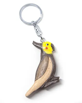 Image de Porte-clés en bois - Perruche nymphette