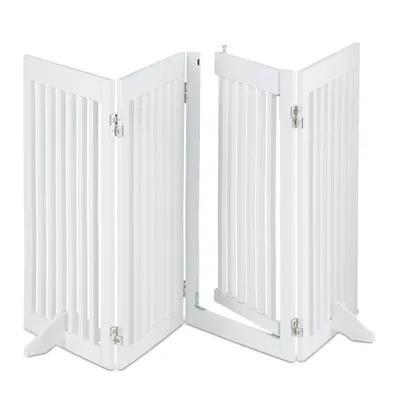 Image de Barrière de sécurité Relaxdays, H x L : 92 x 206 cm, pliable, avec porte et pieds, barrière de sécurité autonome pour chien, barrière de porte, blanche