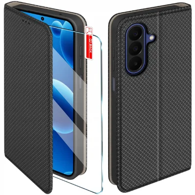 Zdjęcie produktu dla Etui Z Klapką Do Samsung A27 5G Zamykane Czarne Futerał + Szkło 9H