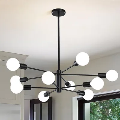 Zdjęcie produktu dla Nowoczesny żyrandol, lampa sufitowa typu Sputnik, czarny żyrandol w stylu rustykalnym, lampa sufitowa nad stołem, wisząca lampa z 10 żarówkami, lampa wisząca do jadalni, salonu, kuchni