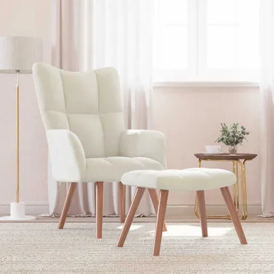 Image de Maison Exclusive - Fauteuil de détente avec repose-pieds, velours blanc crème