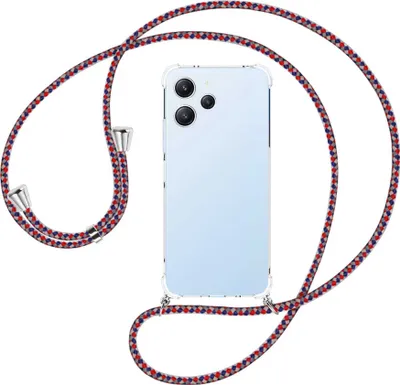 Produktbild von Handykette Backcover-Schutzhülle mit Band (Metall silberfarben) für Xiaomi Redmi 12 (6.79'') - silber/blau/rot