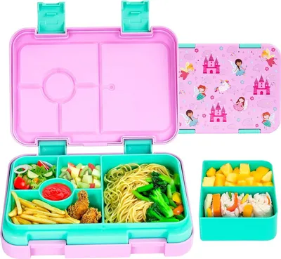 Produktbild von Bento Lunch Box für Kinder & Kleinkinder, auslaufsichere Lunchbox mit 5/6 Fächern für die Schule, Snack-Behälter , sicherem BPA-freiem Material Rosa