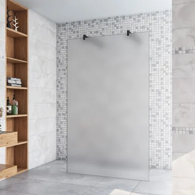 Produktbild von 87.7x200cm+ mit 2  90cm Schwarz Stabilisator 10mm Nano Sicherheitsglas Walk in Milchglas Duschwand Duschabtrennung