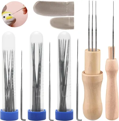 Produktbild von Set mit 30 Filznadeln (3 Größen), zum Trockenfilzen, Nadel Filzen und mit Fingerbeschutz, ideal für Anfänger