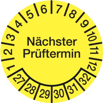 Produktbild von Dreifke® Aufkleber Prüfplakette, Nächster Prüftermin, Dokumentenfolie, gelb/s...