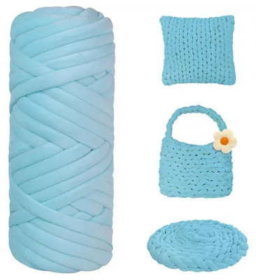Immagine prodotto di Filato spesso per lavori a maglia a mano, 450g, azzurro chiaro, filato a coste, ideale per principianti. Perfetto per realizzare coperte, borse e altri progetti di artigianato fai-da-te