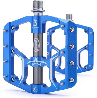 Image de Pédales de vélo en alliage d'aluminium, couleur bleue, 9/16 de pouce, avec 3 roulements et surface antidérapante