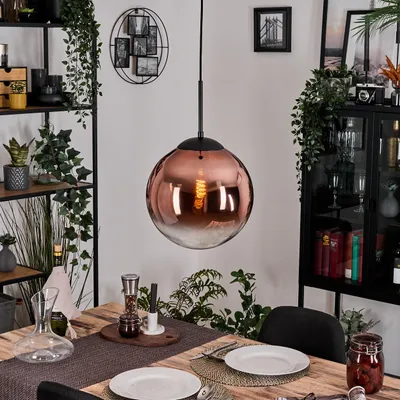 Produktbild von Fossobiubo Hängelampe aus Metall/Glas in Schwarz/Kupferfarben/Klar