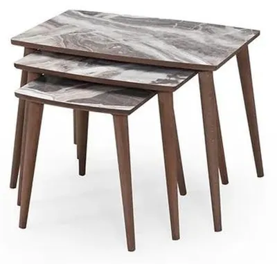 Image de Salon moderne Ensemble de 3 tables basses rectangulaires beige Table d'appoint