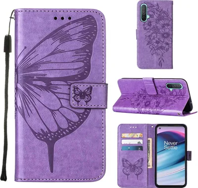 Produktbild von OnePlus Nord CE 5G Hülle, Schmetterling Prägung Flip Leder Kartenfächer Schutzhülle Ledertasche mit Ständer für OnePlus Nord CE 5G Violett