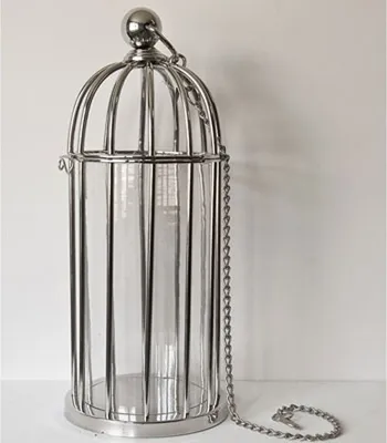 Produktbild von Casa Padrino Luxus Kerzenleuchter Messing vernickelt im Vogelkäfig Design 25 x H. 56 cm - Hotel Restaurant Accessoires Windlicht Ständer Hurricane