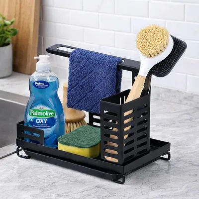 Obrázok produktu pre Organizér na drez, s držiakom na lyžice a odkvapkávacou miskou, čierny, pre kuchyňu