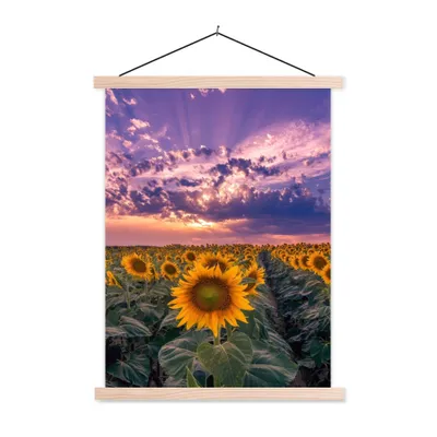 Produktbild von MuchoWow® Textilposter Blumen - Himmel - Lila - Sonnenuntergang 40x53 cm mit holzfarbenen Rahmen - Schlafzimmer
