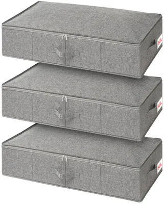 Unterbettboxen 3er Set, 50L, 76x38x17 cm, Grau, mit Reißverschluss