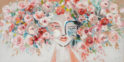 Produktbild von ArtUniverse Leinwandbild Frau Mit Bunten Blumen 70 x 140 cm