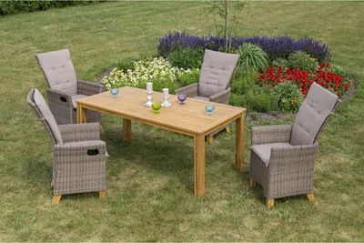 Obrázek produktu pro Merxx 9ks sada Toskánsko - 4 křesla s vysokým opěradlem včetně polštářů, 1 stůl, 185 x 90 cm - barva: béžová - rozměry: křeslo: 65,5x59/87x110 stůl: 185 x 90 x 75 cm; 4x 28401-211 + 1x 23135-011