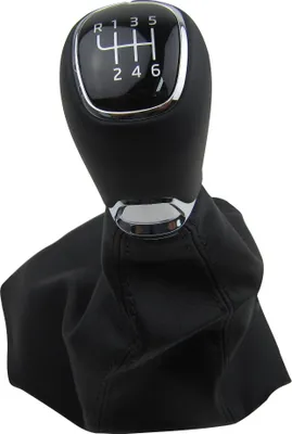 Produktbild von Original Leder Schaltknauf Schaltmanschette 6-Gang Schwarz Alu Chrom für Skoda