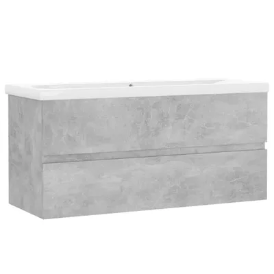 Produktbild von Waschbeckenunterschrank mit Einbaubecken, Badschrank mit 1 Schublade, Holzwerkstoff Betongrau, Keramik Weiß, 100x38,5x45 cm, mit Überlauf