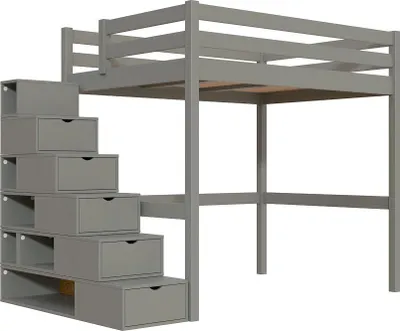 Produktbild von Hochbett 140x200 Sylvia mit treppenregal - Grau