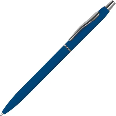 Produktbild von 10 Schlanke Metall-Kugelschreiber / gummiert / Farbe: blau
