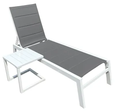 Produktbild von Set Sonnenliege und Beistelltisch BARBADOS aus grauem Textilene - weißes Aluminium