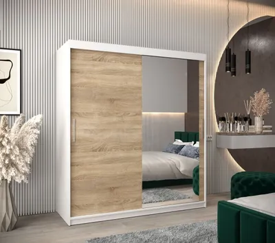 Produktbild von Schwebetürenschrank mit einer Breite von 180 cm TIMEA 2 – Weiß / Eiche Sonoma