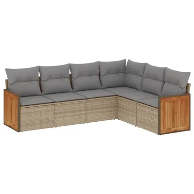Produktbild von vidaXL 6-tlg. Garten-Sofagarnitur mit Kissen Beige Poly Rattan