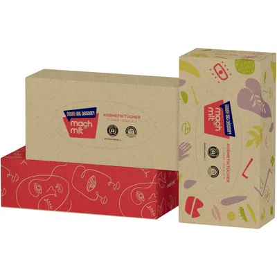 Produktbild von mach m!t PURE Kosmetiktücher in der Box - 200 Blatt 2-lagig - Taschentücher frei von Bleichmitteln - extrem weich –  Germany – recycelbar