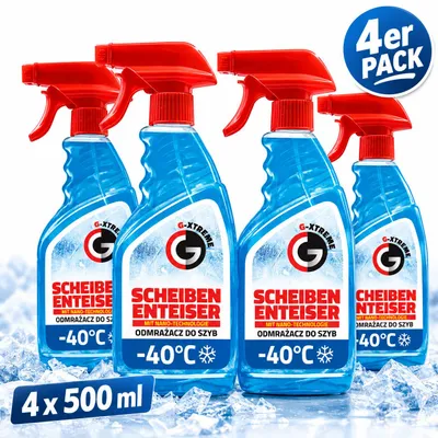 Zdjęcie produktu dla 4 x Płyn do usuwania szronu z szyb G-XTREME, 500 ml, technologia nano, do -40°C. Spray do usuwania szronu, 2L