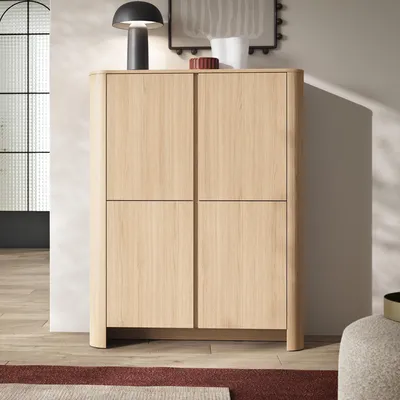 Produktbild von Abgerundete Hochkommode AURA KW4D Eiche Vicenza Schrank Highboard Japandi