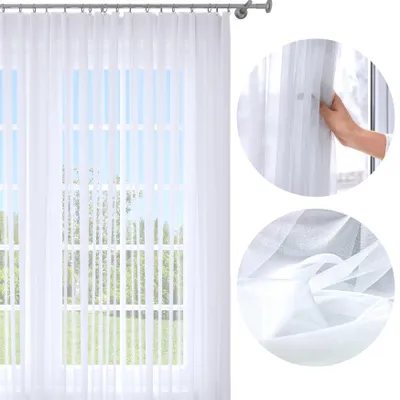 Produktbild von Weißer Voile Vorhang 400x270 cm, Fertiggardine mit eingenähtem Raffband, pflegeleicht